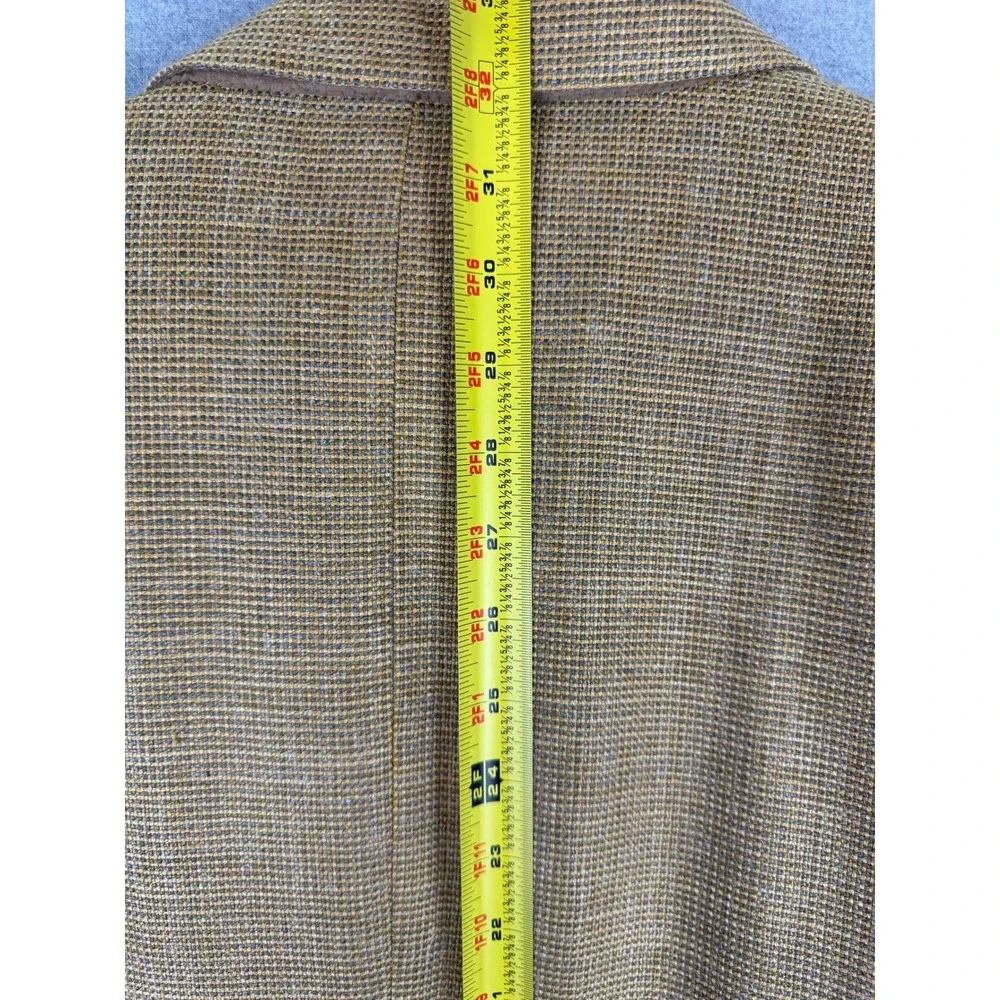 Canali Mens Silk Linen Wool Blazer Tan Gold Houndstooth Sport Coat Italy 54 L